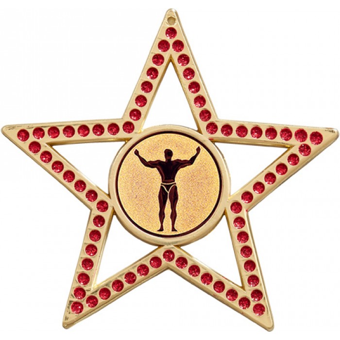 75MM STAR MEDAL - BODYBUILDING - RED- GOLD